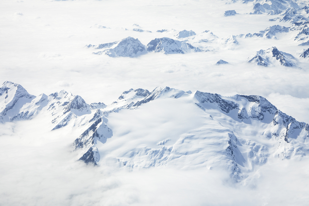 Snow-covered mountain tops. 
